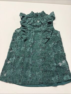 Cable & Gauge Teal Green Lace Ruffle Top